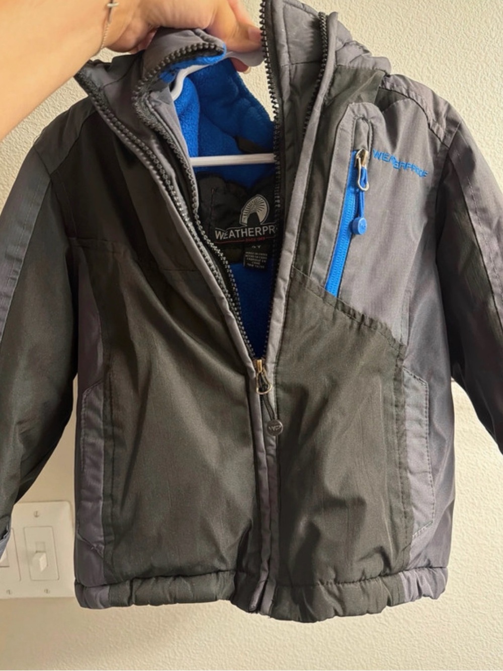 Weatherproof Kids' Gray Jacket with Blue Accents